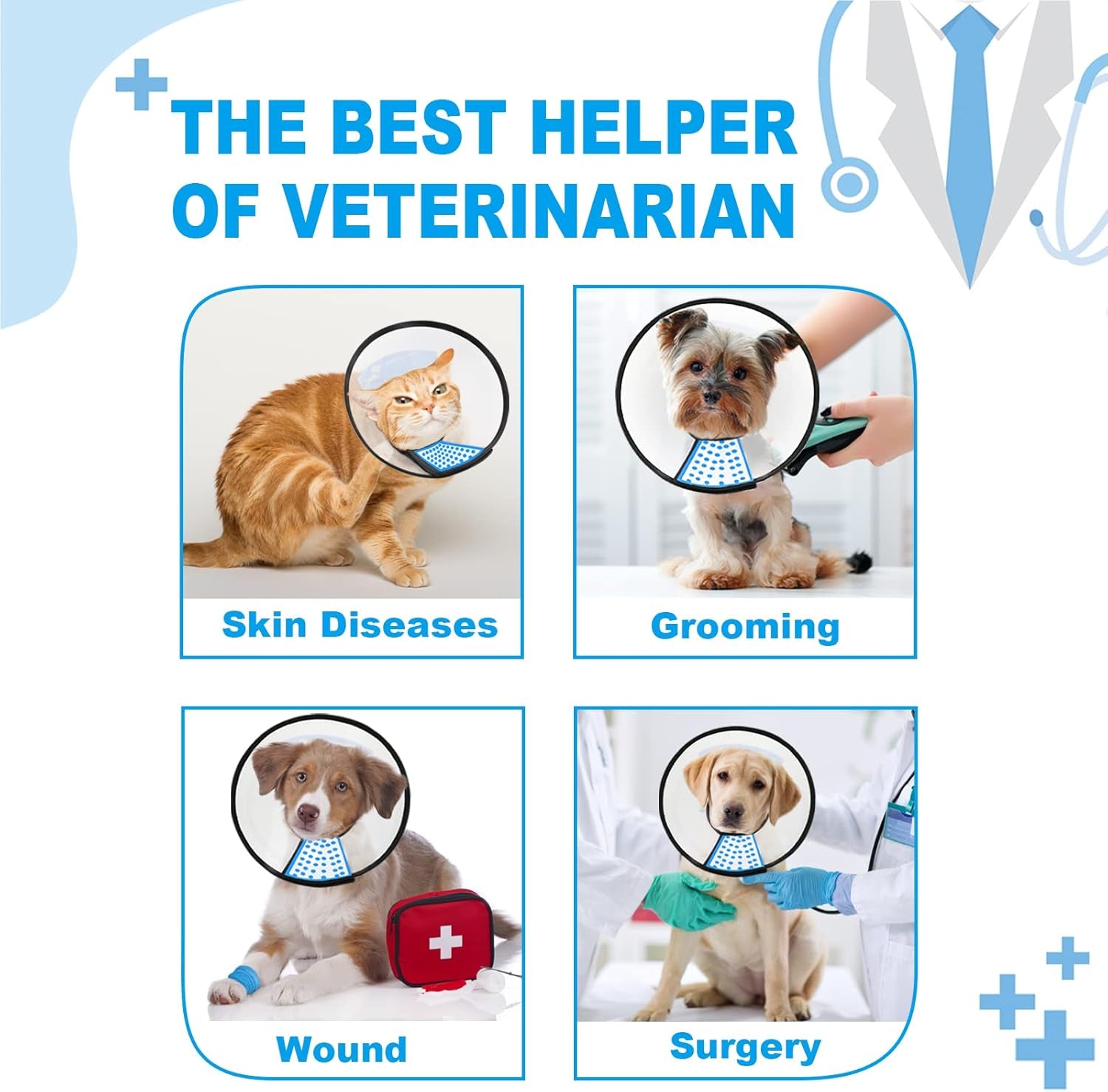 Dog Cone Collar Adjustable after Surgery, Comfortable Pet Recovery Collar & Cone for Large Medium Small Dogs, Elizabethan Dog Neck Collar Plastic Practical