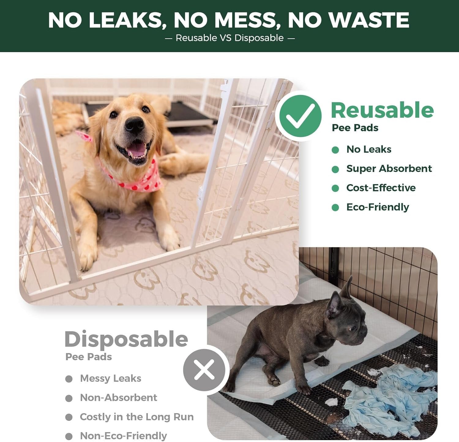 Washable Pee Pads for Dogs, Puppy Pads with Super Absorbent, Specifically Designed for  Rollick/Homeplus 24Inch 8 Panels Dog Playpen, 63" Square, Khaki, 1 Pack