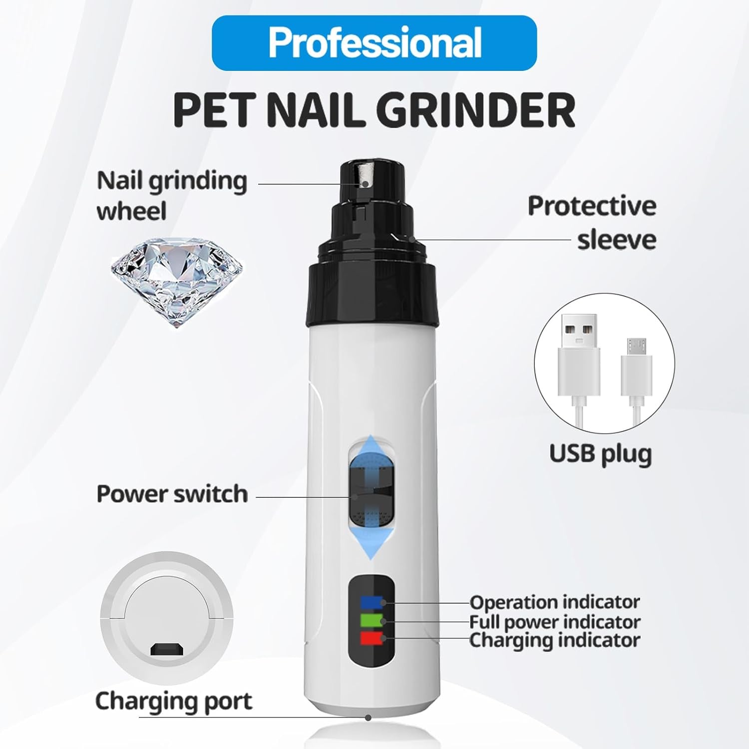 Silent Groom Pro Nail Grinder, 2025 New Dog Nail Trimmer, USB Rechargeable Pet Nail Grinder, Dog Nail Trimmers, Pet Paws Grooming Smoothing Tool