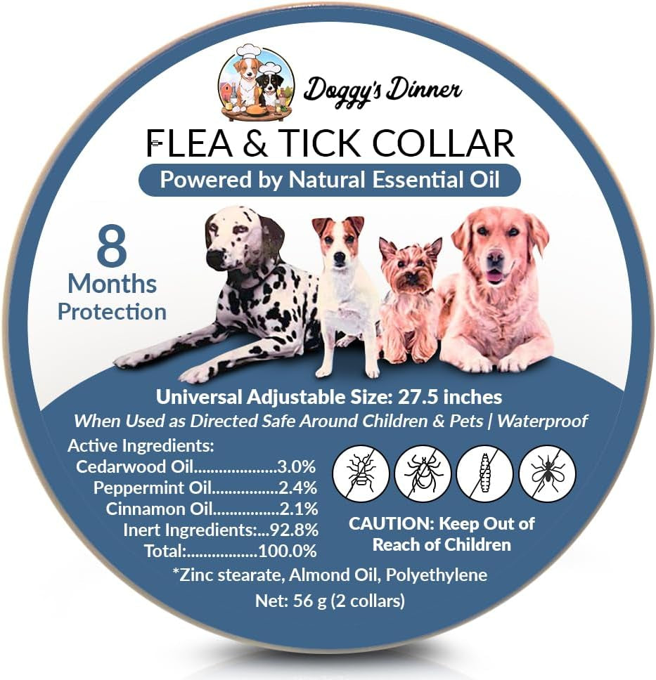 Natural Flea & Tick Collar for Dogs & Cats – 8 Months Protection – Essential Oils, Waterproof, Adjustable up to 27” – Chemical-Free, Safe for Puppies, Kittens & Sensitive Pets