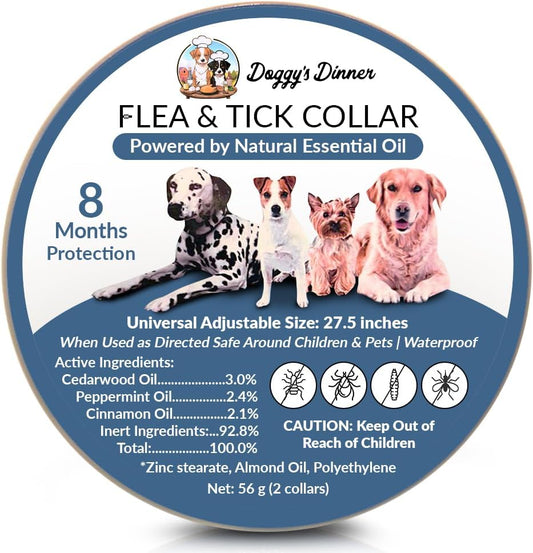 Natural Flea & Tick Collar for Dogs & Cats – 8 Months Protection – Essential Oils, Waterproof, Adjustable up to 27” – Chemical-Free, Safe for Puppies, Kittens & Sensitive Pets