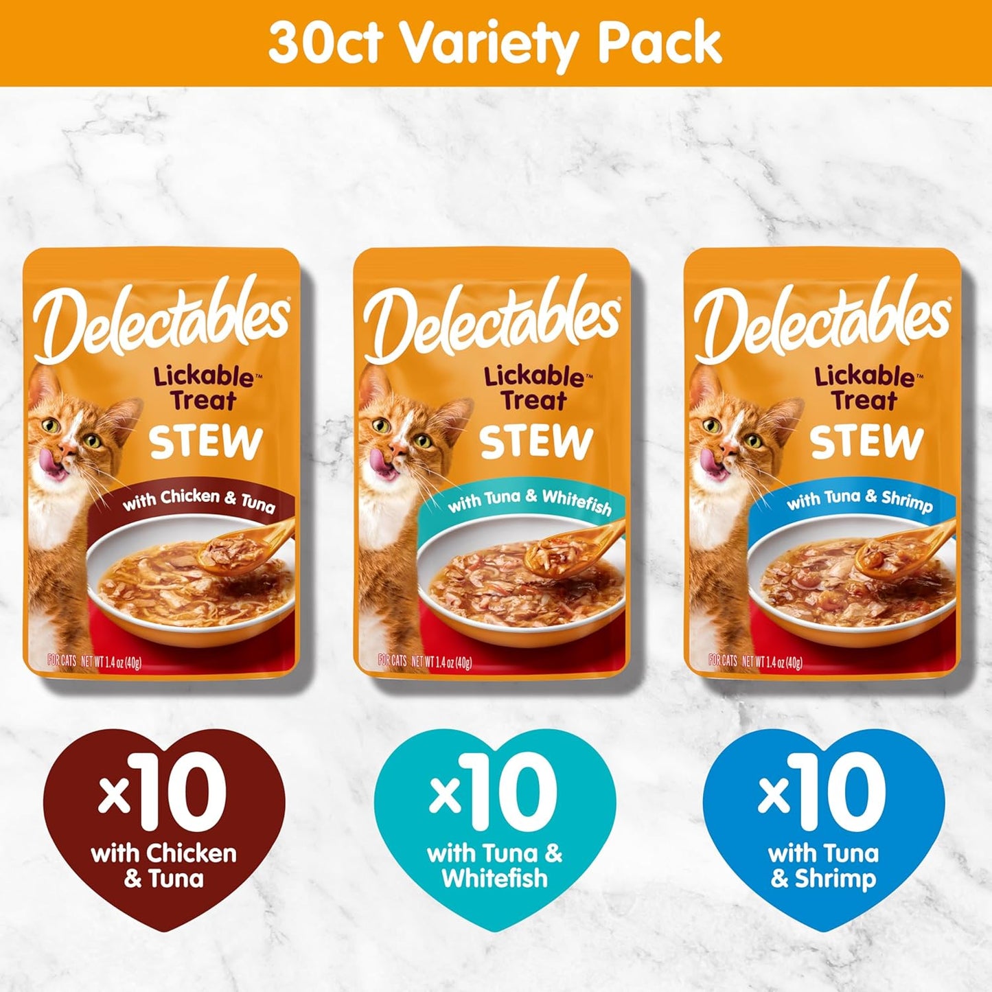 Delectables Stew Lickable Wet Cat Treats for Adult & Senior Cats, Variety Pack, 30 Count