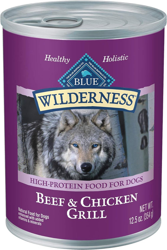 Wilderness Adult Wet Dog Food, High-Protein & Grain-Free, Made with Natural Ingredients, Beef & Chicken Grill, 12.5-Oz. Cans, 12 Count