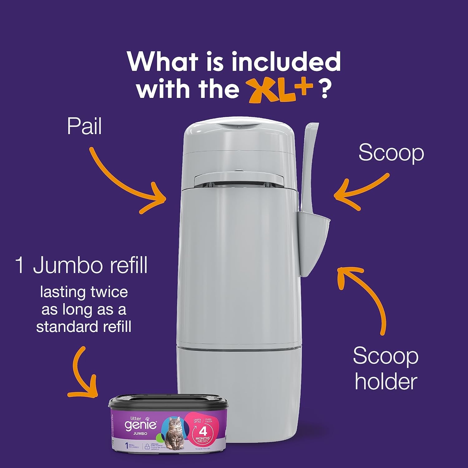 XL+ Pail | Cat Litter Waste Disposal System for Odor Control | Includes 1 Jumbo Refill Bag