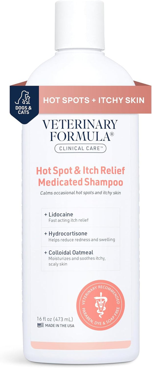 Clinical Care Hot Spot & Itch Relief Medicated Shampoo for Dogs and Cats 16Oz – Helps Alleviate Sensitive Skin, Scratching, and Licking of Coat