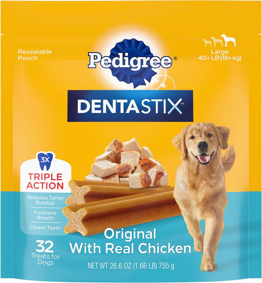 Dentastix Large Breed Dog Treats, Original Flavor, 1.66 Lb. Bag (32 Treats)