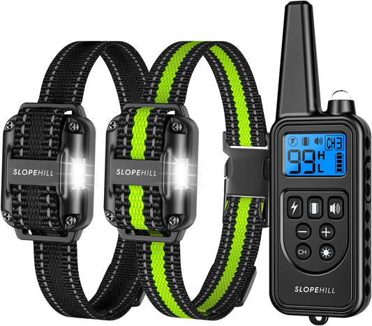 Dog Training Collar with Remote, 4200FT Electronic Dog Shock Collar with Beep, Vibration, Shock, Light and No Shock Mode, Electric Training Collar Set for Small Medium Large Dogs (Black Green)