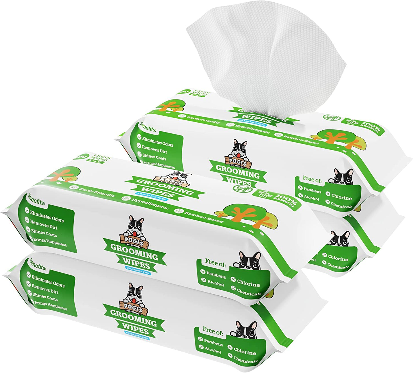 Pogi’S Dog Grooming Wipes – Hypoallergenic Pet Wipes for Paws, Body & Butt – Cleaning & Hydrating, Fragrance Free, 400-Count