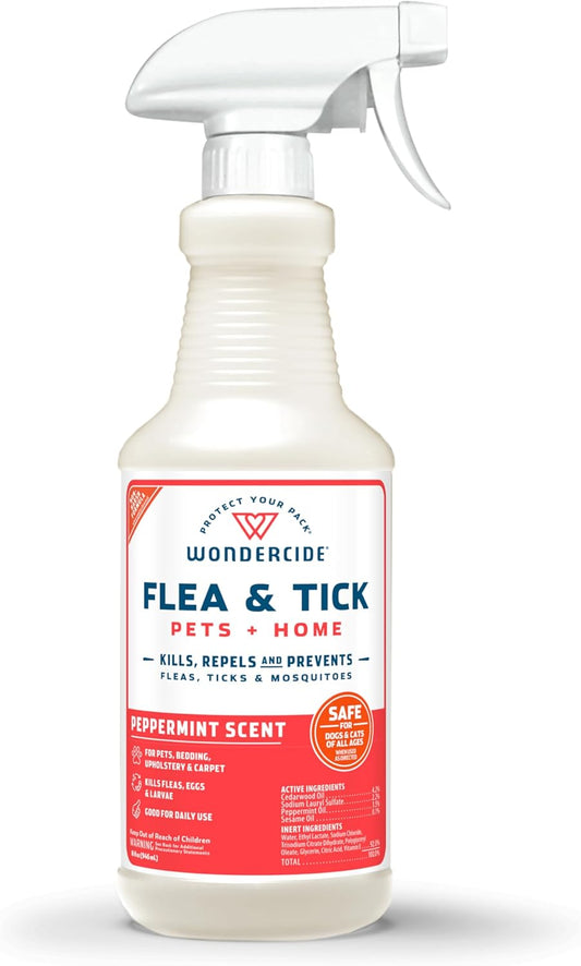 - Flea, Tick & Mosquito Spray for Dogs, Cats, and Home - Control, Prevention, Treatment - with Natural Essential Oils - Pet and Family Safe - Peppermint 16 Oz