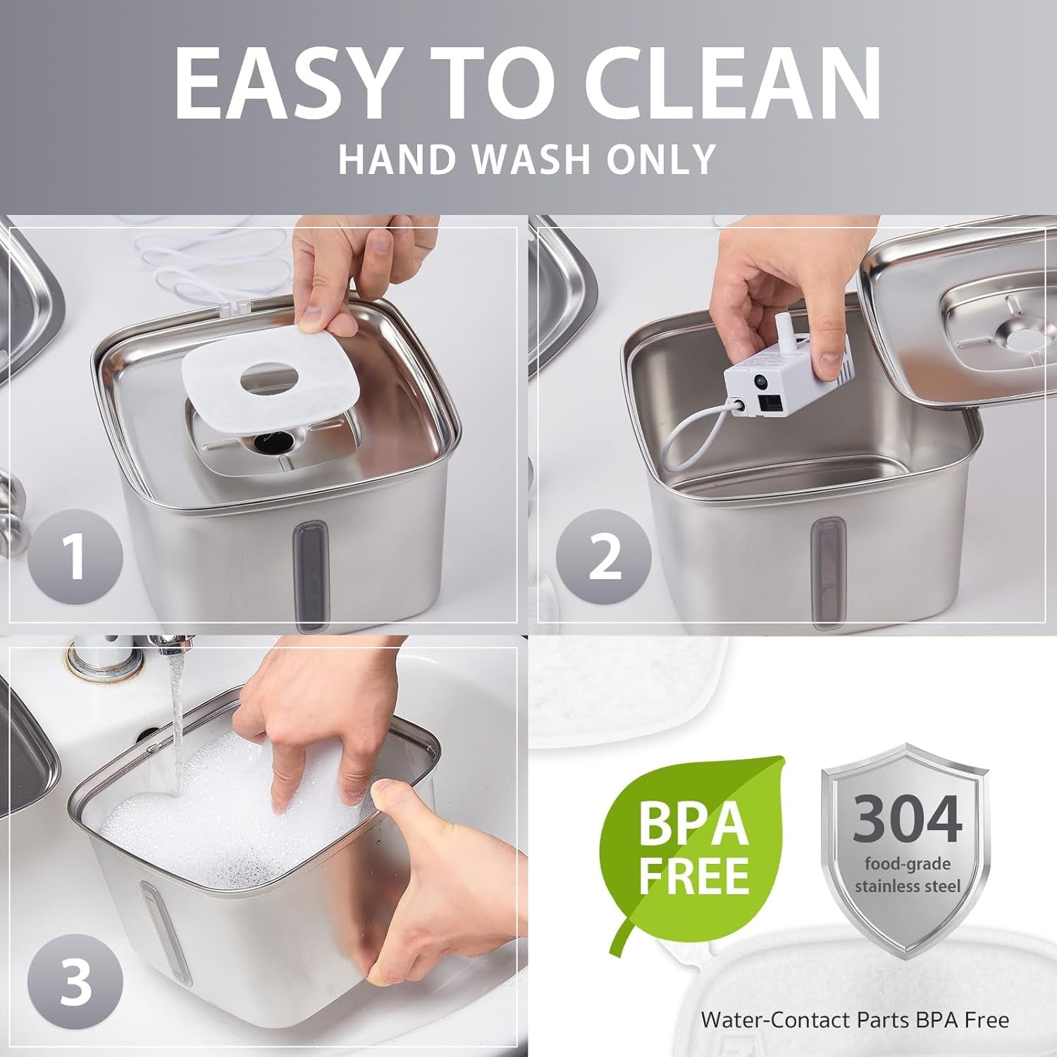 Innovation Award Winner Stainless Steel Cat Water Fountain, 95Oz/2.8L Automatic Pet Fountain Dog Water Dispenser with Replacement Filters & Silicone Mat, Gifts for Christmas, Cats, Dogs (Silver)