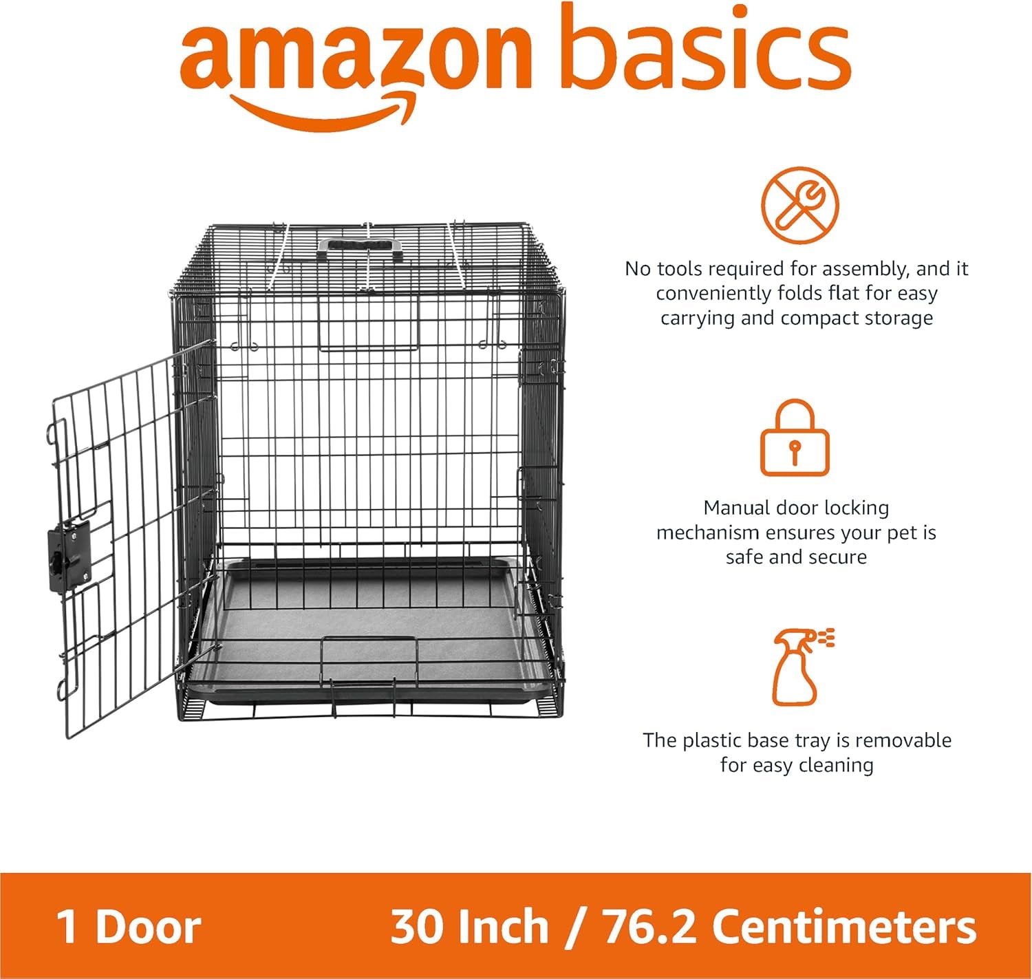 Durable, Foldable Metal Wire Dog Crate with Tray, Single Door, 30 X 19 X 21 In, Black