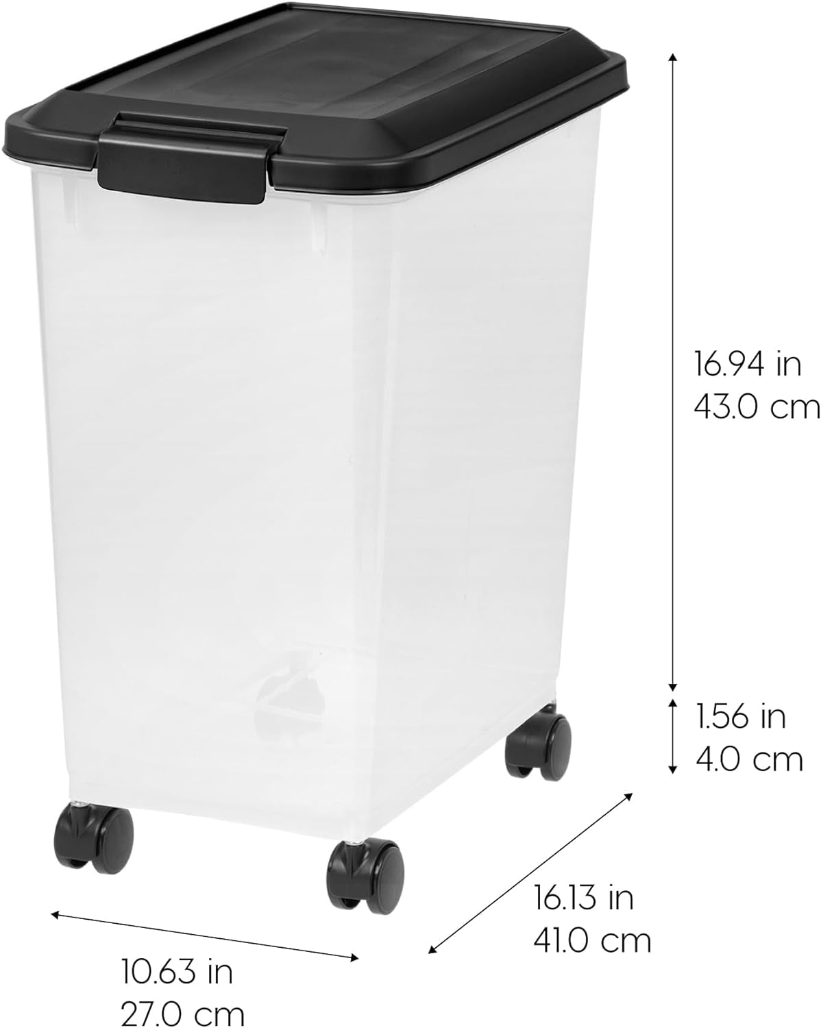 IRIS USA Dog Food Storage Container, 2 Pack, up to 30 Lbs Each, Airtight Seal for Freshness, Wheels for Rolling, Easy One Hand Opening, Made in USA, BPA Free, Clear/Black