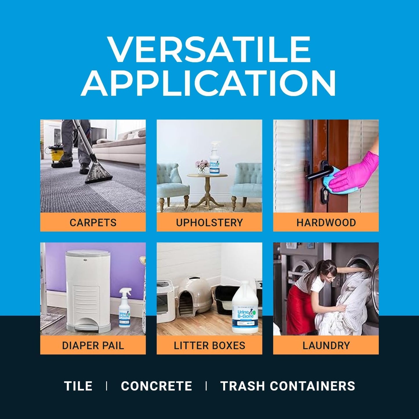 Urine B-Gone, Professional Enzyme Odor Eliminator & Pet Stain Remover, Human, Cat & Dog Urine Cleaner, Effective on Laundry, Carpets & More, Citrus Scent, 1 Gallon