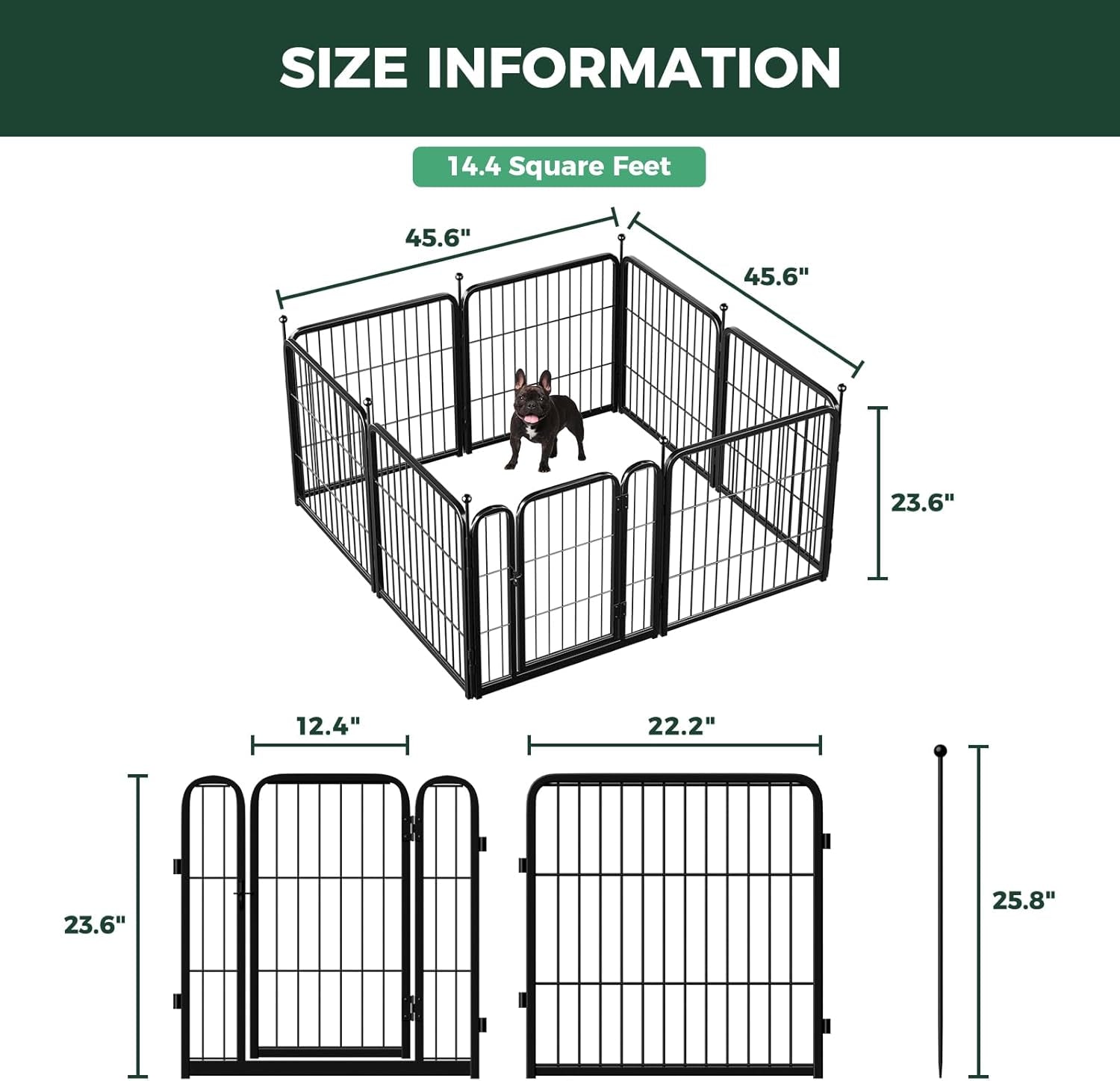Rollick Unleashed Dog Playpen for Indoor, Yard, RV Camping, 24 Inch 8 Panels for Small and Puppy Dogs, Black│Patented