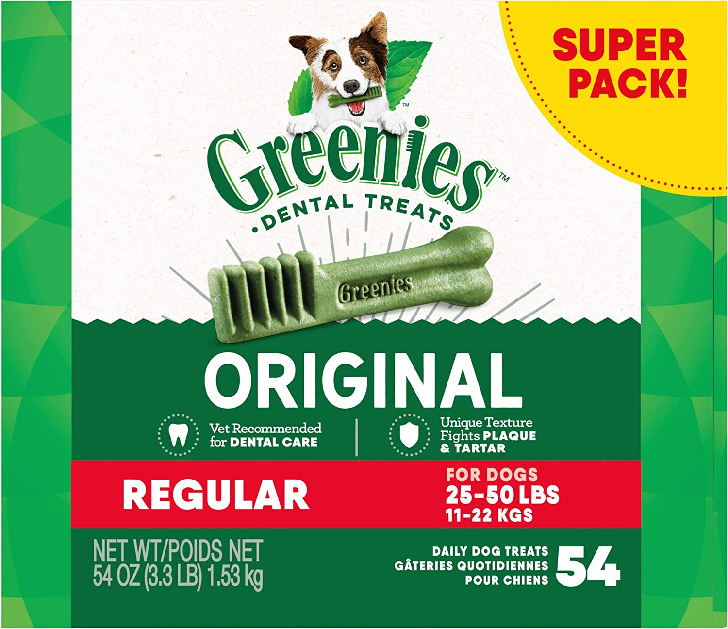 Original Regular Dental Dog Treats, 54 Oz. Pack (54 Treats)