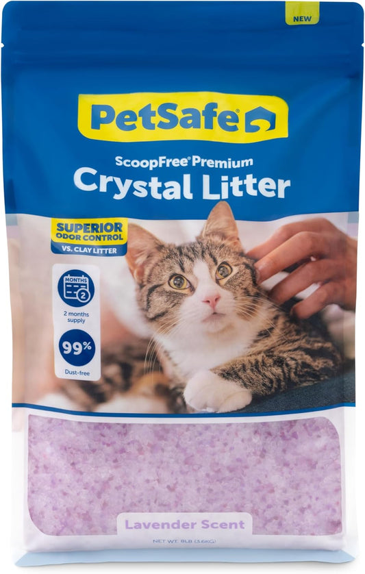 Scoopfree Premium Crystal Cat Litter - Ultra-Absorbent Silica Universal Litterbox Crystals - Non-Clumping Odor Control - Lavender Scent - 8 Lb Bag