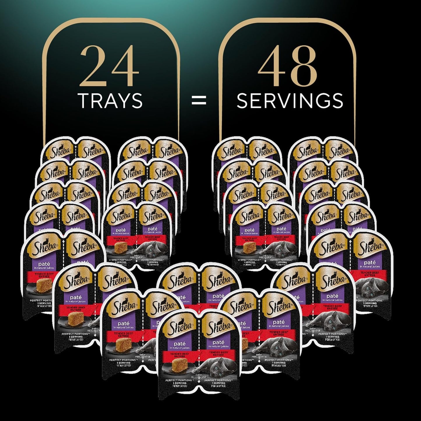 Perfect Portions Wet Cat Food Pate Tender Beef Entree, 2.6 Oz. Twin-Pack Trays (24 Count, 48 Servings)