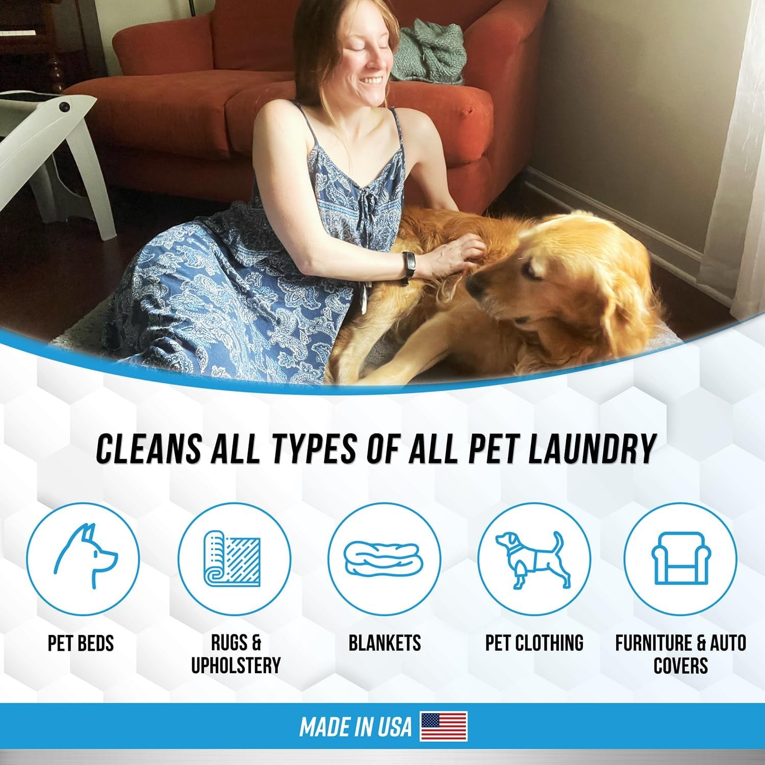 Pet Laundry Detergent Odor Remover -  Enzyme Based Powder Detergent for Dogs Beds, Cat Pee, HE Washer Friendly Natural Enzymatic Deodorizer, Urine, Smell, Dog Drool, Stain Eliminator - 64 Loads