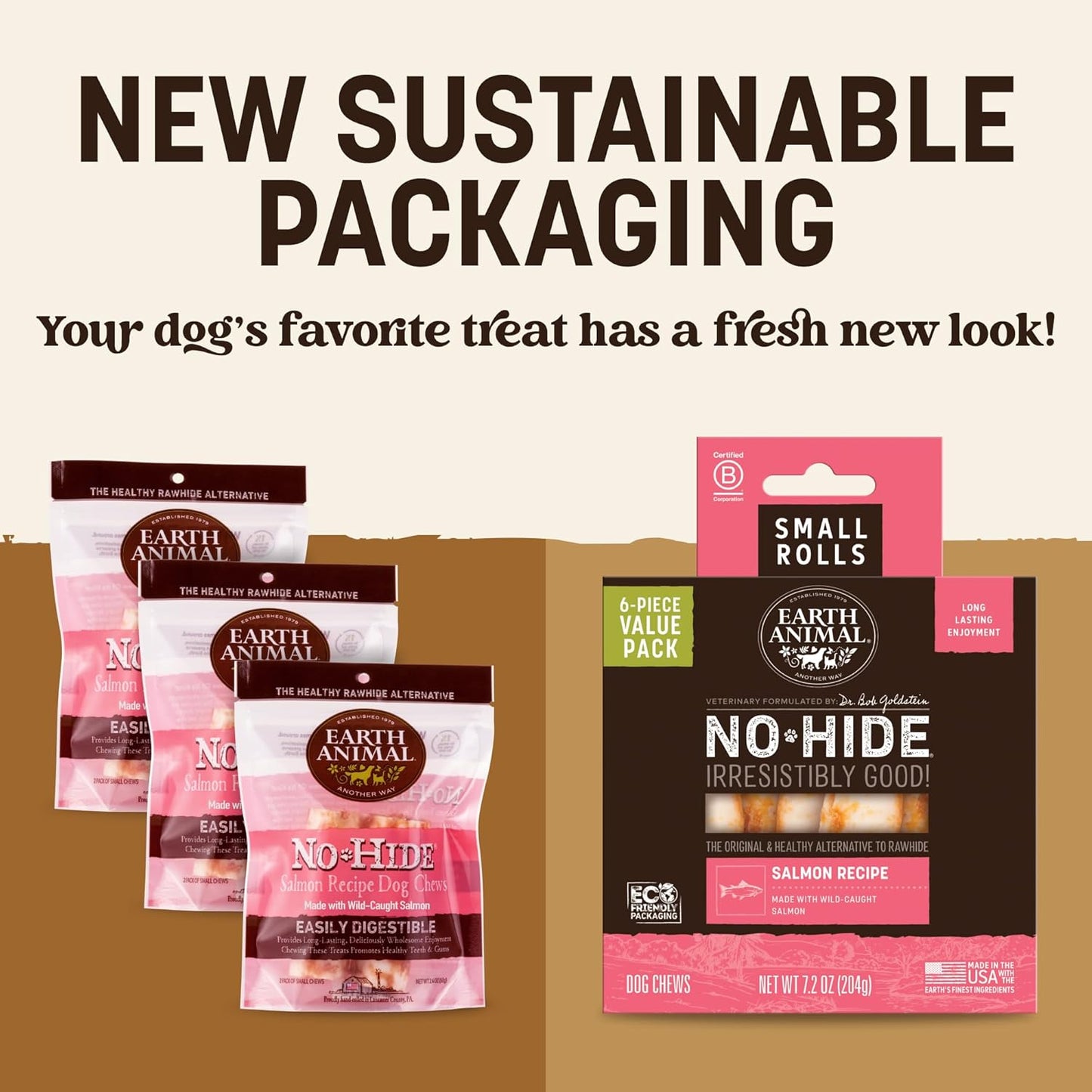 No Hide Chews - Long Lasting Rawhide Free Small Dog Chews Rolls, Salmon - 6 Count