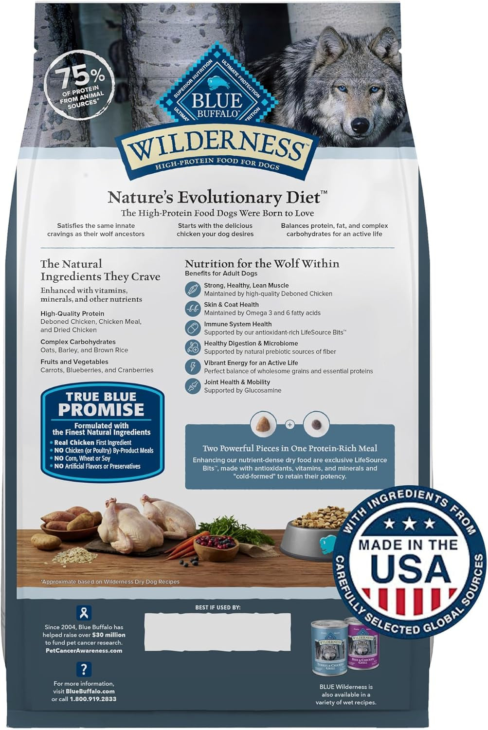 Wilderness High Protein Natural Adult Dry Dog Food plus Wholesome Grains, Chicken 13 Lb Bag