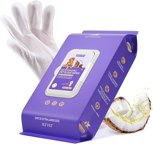 Cleaning Deodorizing Glove Wipes for Dogs & Cats, Vet Recommended Hypoallergenic Hydrating & Nourish Fur Pet Grooming Glove Wipes, Pet Bathing Wipes for Horse Coat Care