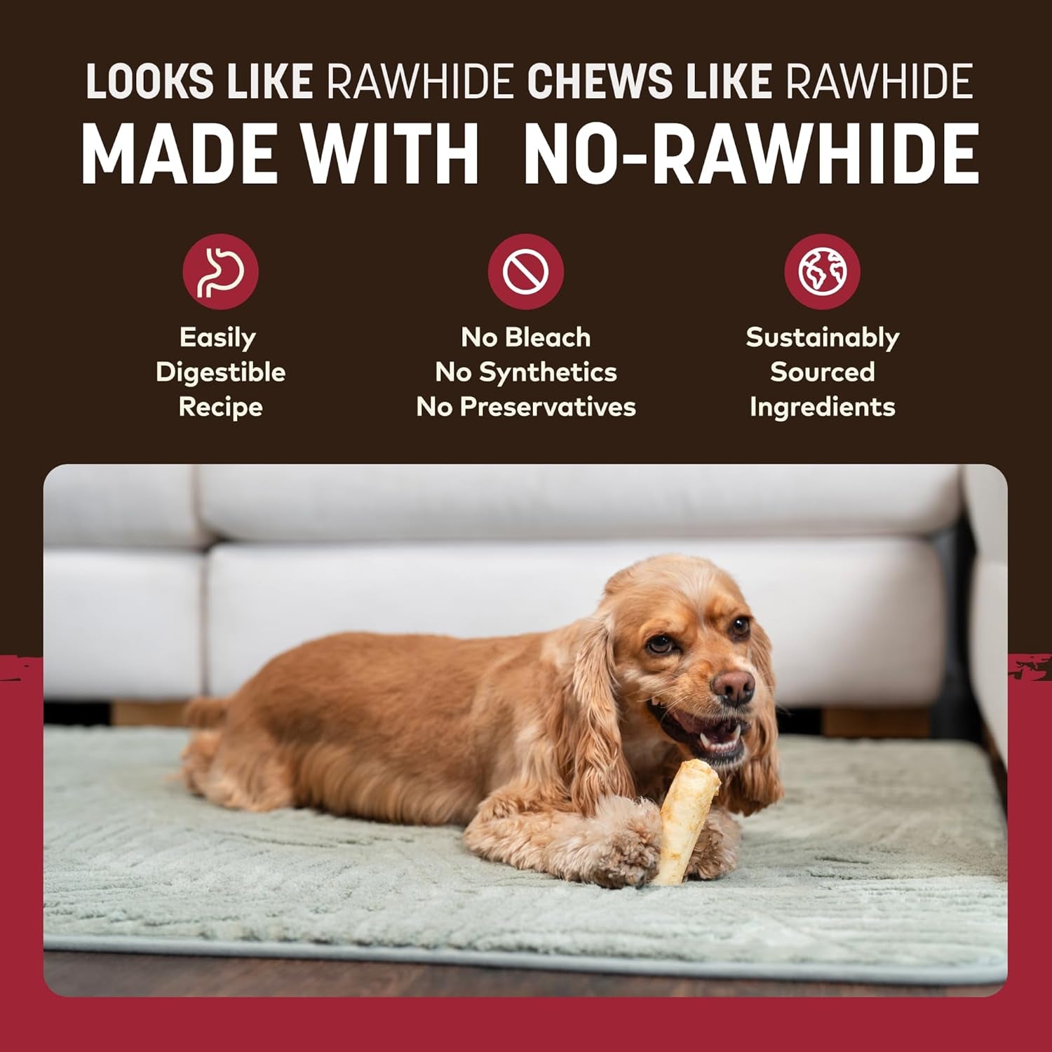No Hide Chews - Long Lasting Rawhide Free Small Dog Chews Rolls, Beef - 6 Count