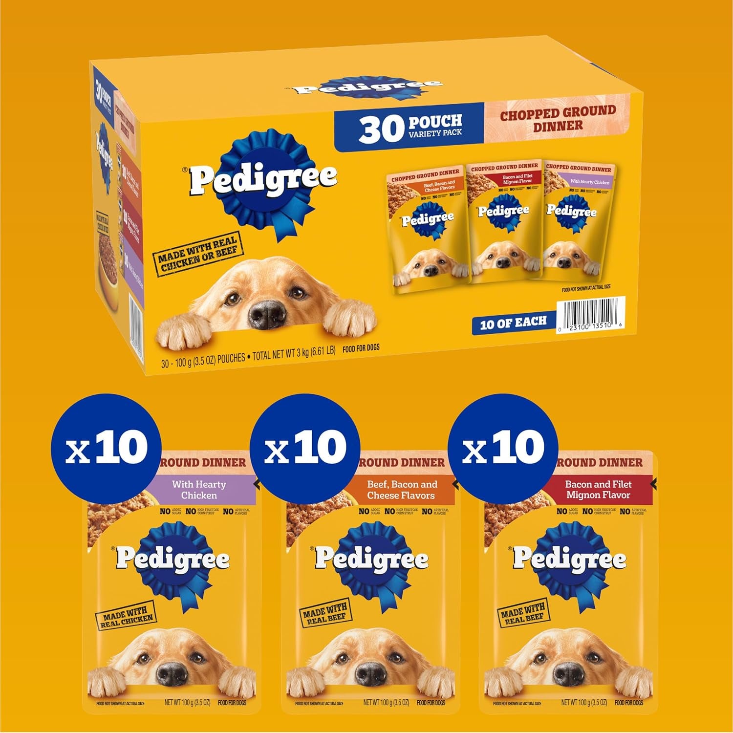 Chopped Ground Dinner Adult Soft Wet Dog Food 30-Count Variety Pack, 3.5 Oz Pouches