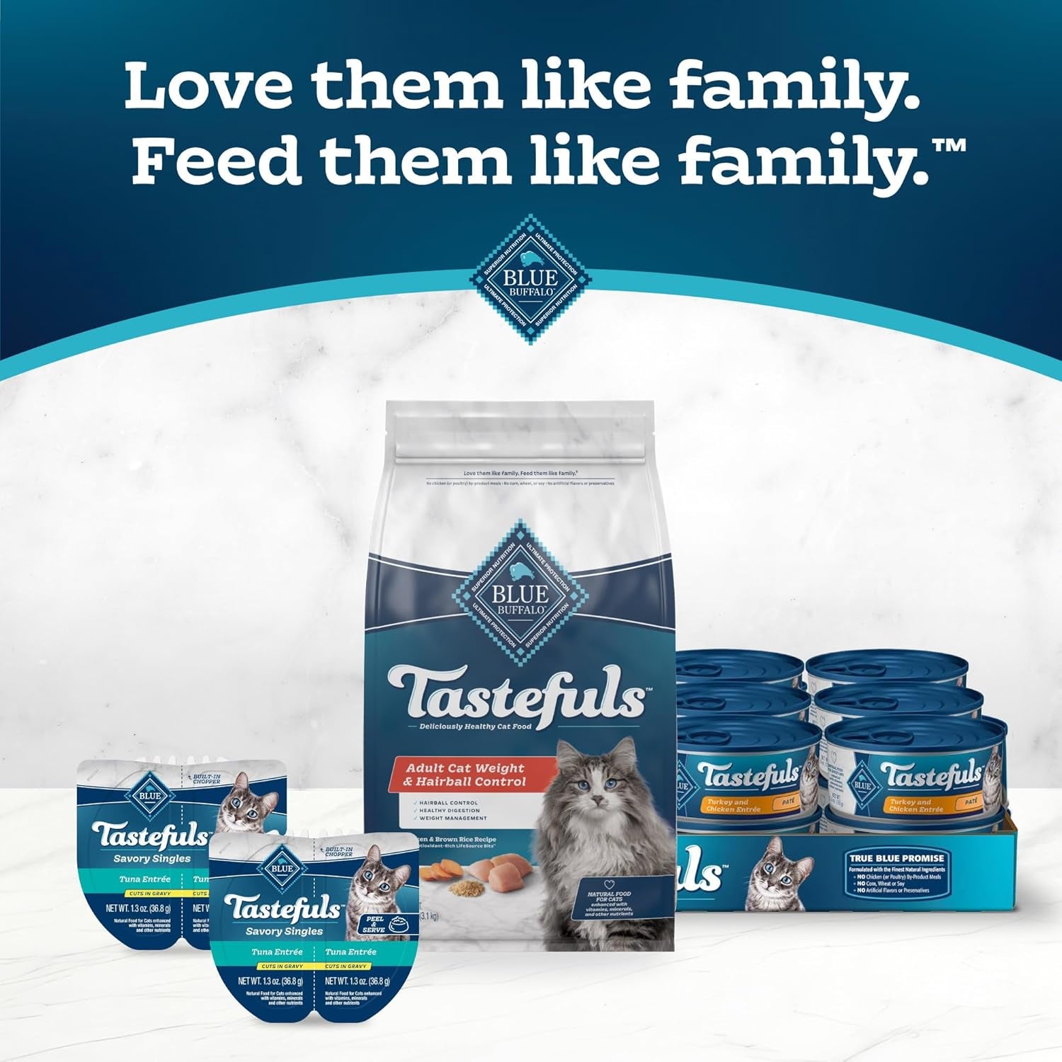 Tastefuls Adult Dry Cat Food for Weight Management & Hairball Control, Made in the USA with Natural Ingredients, Chicken Recipe, 7-Lb Bag