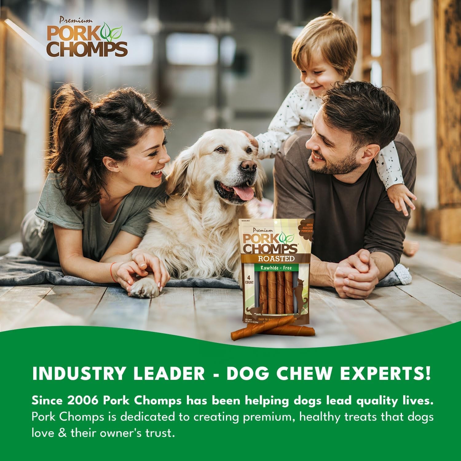 Roasted Pork Skin Dog Chews, 6-Inch Twists, 4 Count