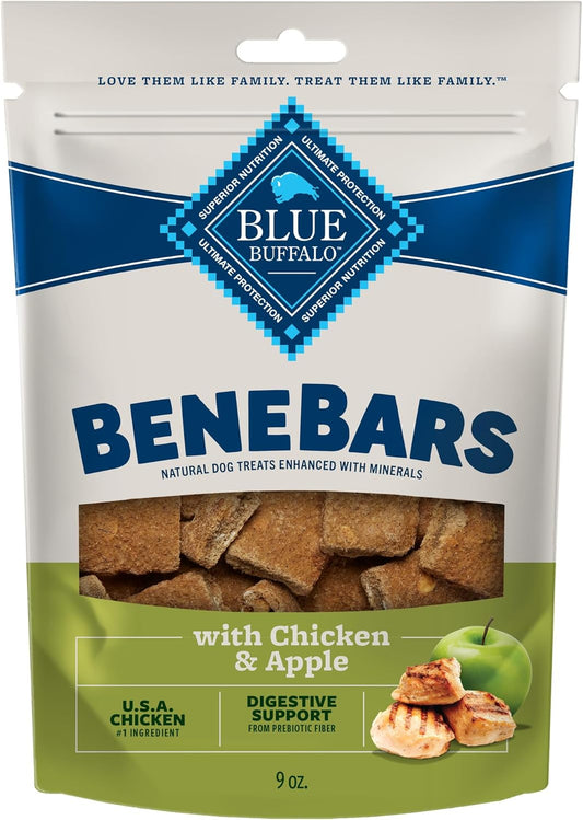 Benebars Digestive Support Dog Treats with Prebiotic Fiber, Made with Natural Ingredients, USA Chicken & Apple, 9-Oz Bag
