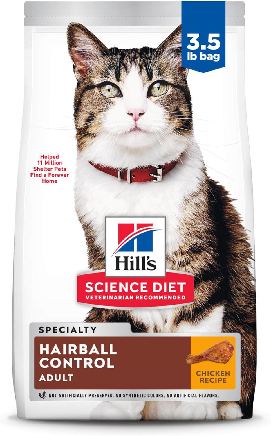 Hairball Control, Adult 1-6, Hairball Control Support, Dry Cat Food, Chicken Recipe, 3.5 Lb Bag