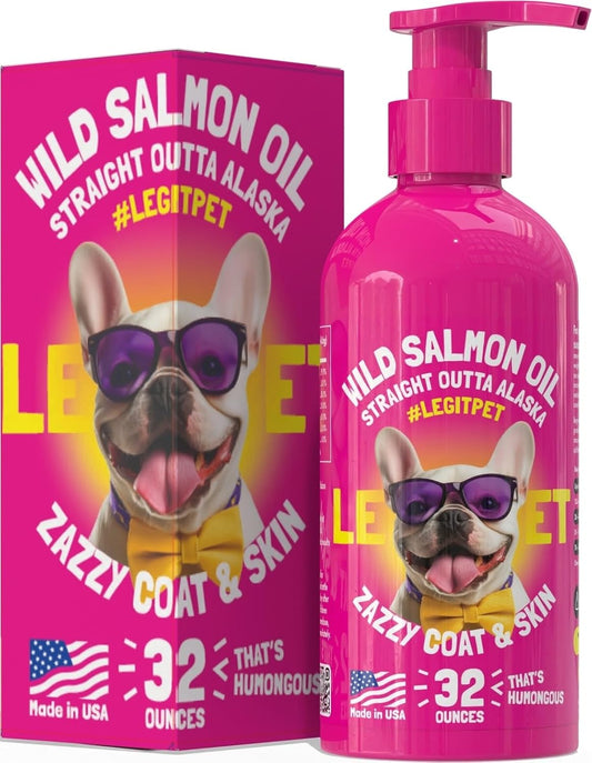 Wild Alaskan Salmon Oil for Dogs & Cats - Pure Fish Omega 3 6 9 Liquid EPA DHA Fatty Acids - Skin & Coat Supplement - Supports Joint Function, Brain, Eye, Immune & Heart Health - Made in USA 32 Oz