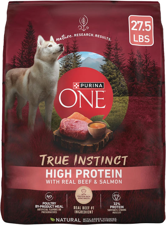 Natural High Protein Dry Dog Food Dry True Instinct with Real Beef and Salmon with Bone Broth and Added Vitamins, Minerals and Nutrients - 27.5 Lb. Bag