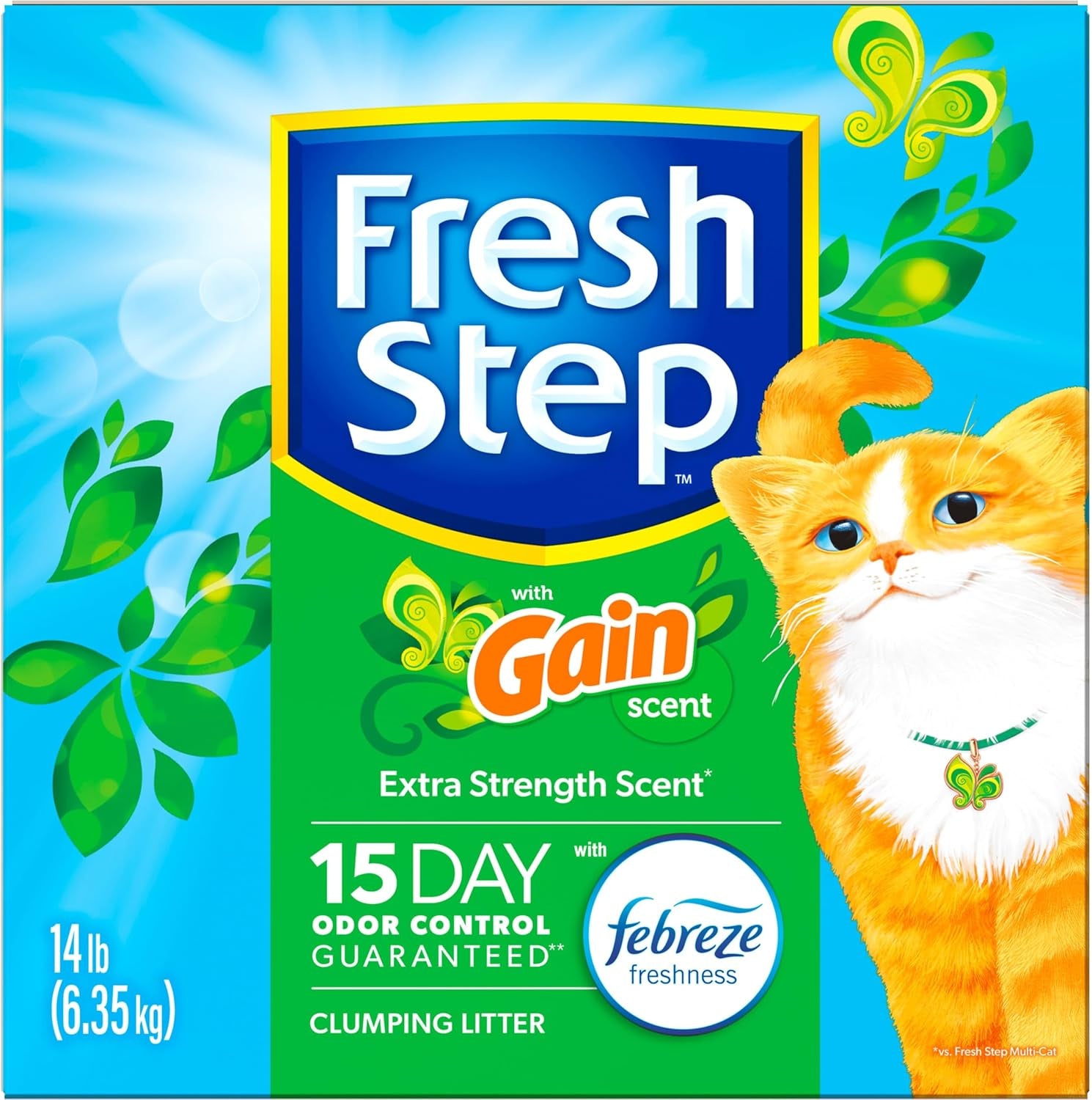 Clumping Cat Litter with Febreze Gain Scent, Long Lasting Odor Control Kitty Litter with Activated Charcoal, Low Dust Formula, 14 Lb