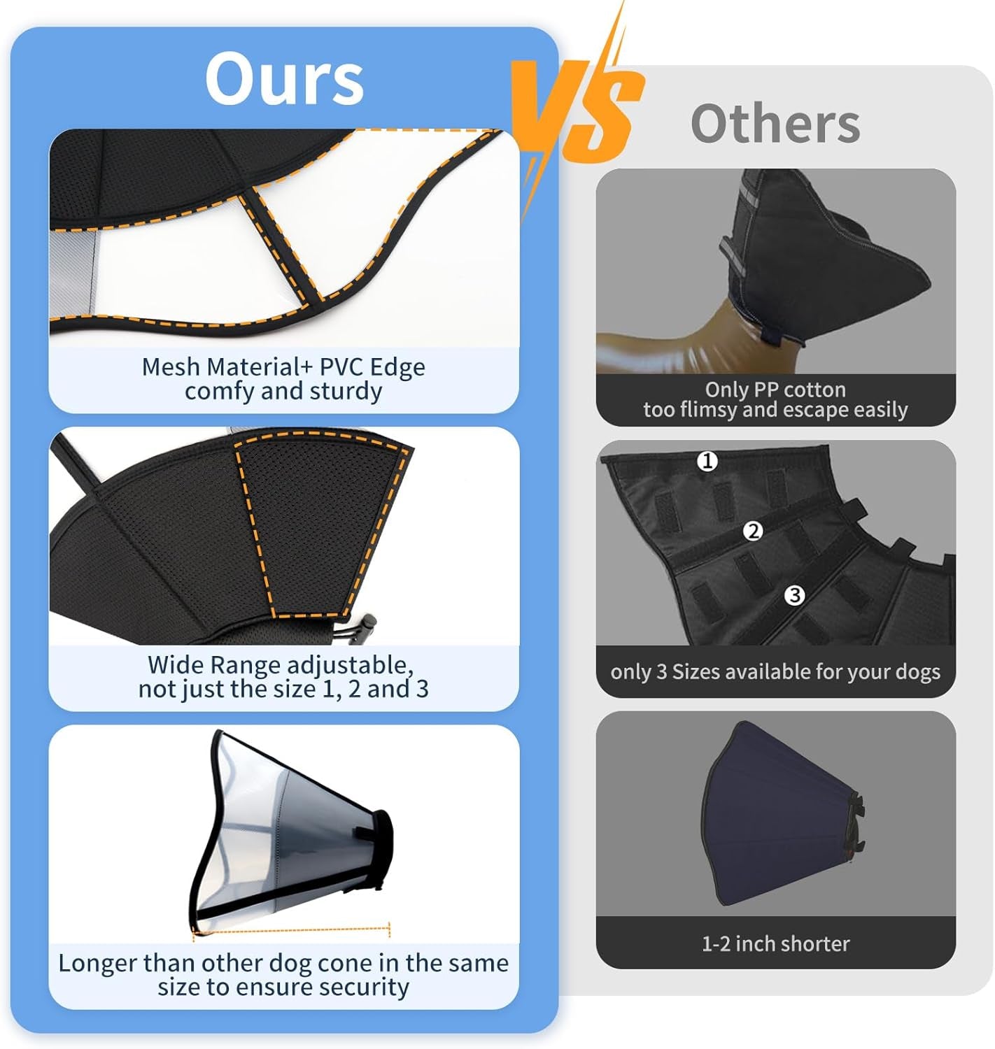 Soft Dog Cone for Dogs after Surgery, Breathable Pet Recovery Collar for Large Medium Dogs, Adjustable Dog Cone Collar, Elizabethan Collar (L, Black)