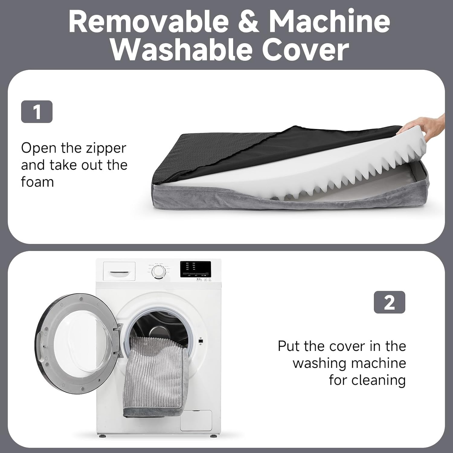 41 Inches Orthopedic Waterproof & Machine Washable Dog Bed for Large Pets, Suitable for Crates, 25D Egg Crate Foam, Non-Slip Bottom & Removable Cover(Gray)