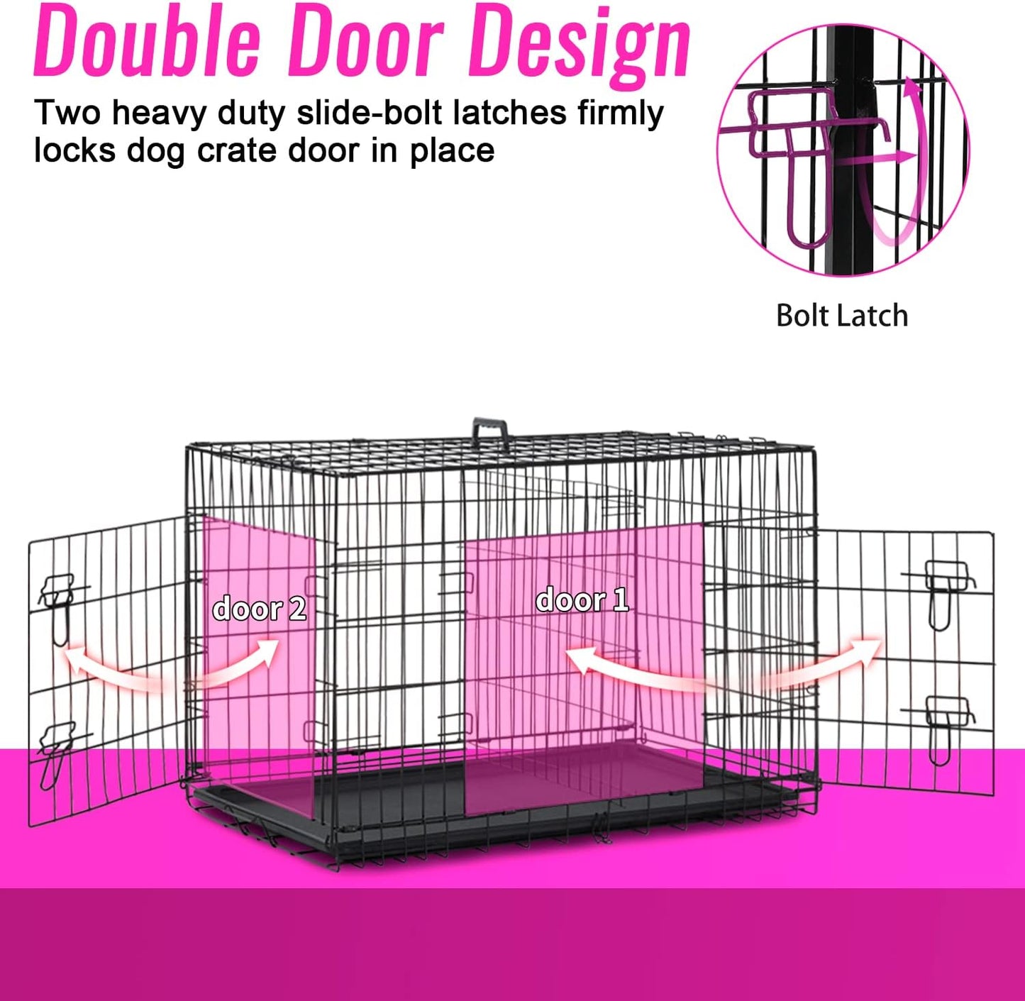 Dog Crate for Large Dogs 48 Inch Folding Metal Wirepet Cage Double Door W/Divider Panel Indoor Outdoor Kennel Leak-Proof Plastic Tray,Black