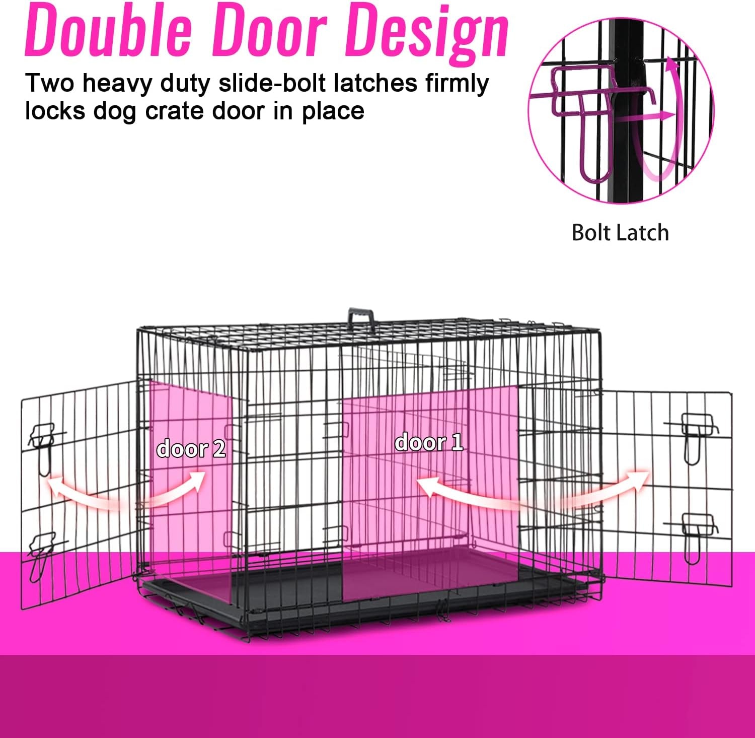 Dog Crate for Large Dogs 48 Inch Folding Metal Wirepet Cage Double Door W/Divider Panel Indoor Outdoor Kennel Leak-Proof Plastic Tray,Black