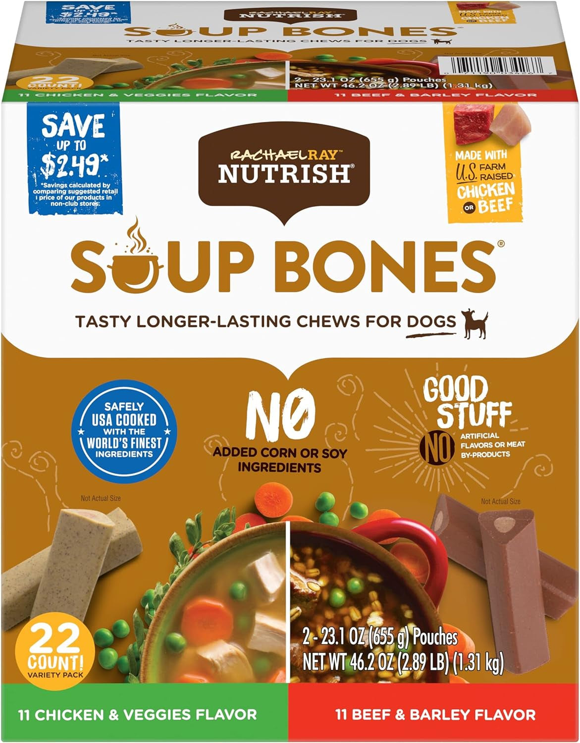 Rachael Ray  Soup Bones Long Lasting Dog Chews Variety Pack, 22 Count (Pack of 1)