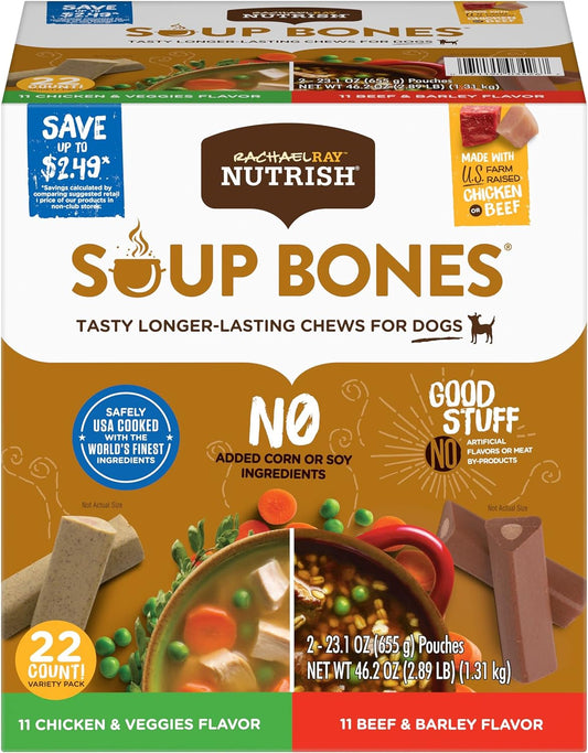 Rachael Ray  Soup Bones Long Lasting Dog Chews Variety Pack, 22 Count (Pack of 1)