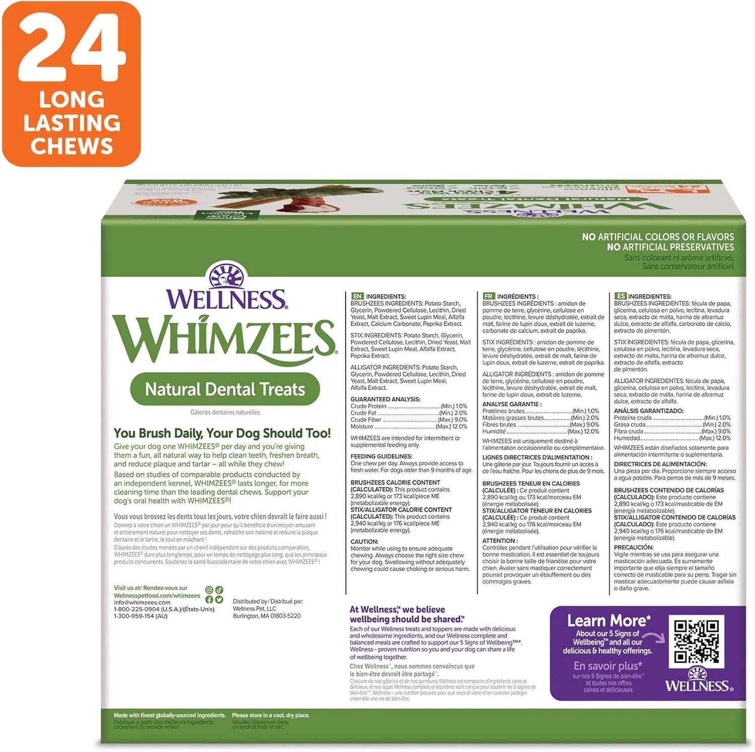 Wellness  Value Box Dog Dental Treats, Natural Chews, Large Size, (24 Count)