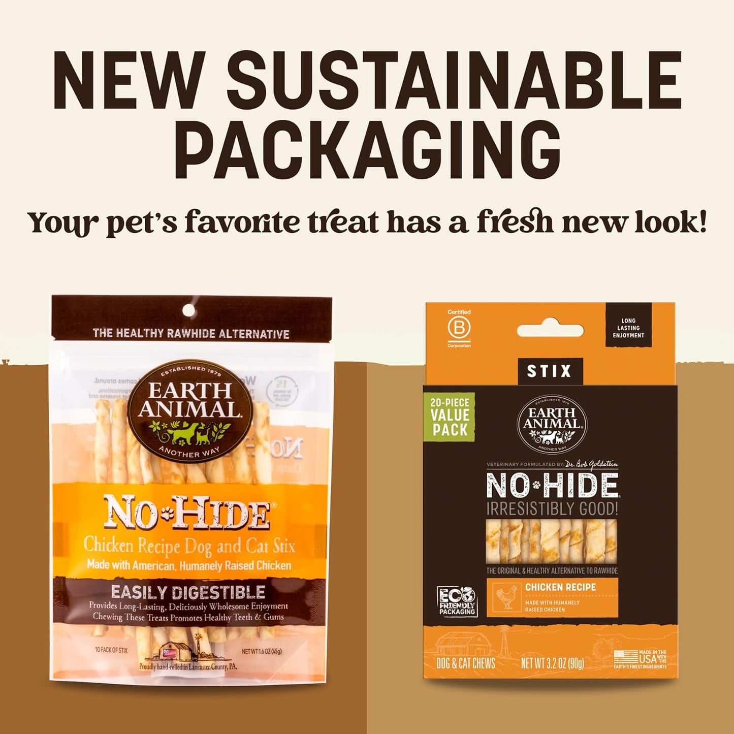 No Hide Stix - Long Lasting Rawhide Free Small Dog Chews Sticks, Chicken - 20 Count Value Pack