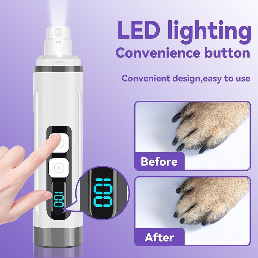 Dog Nail Grinder Quiet-2024 Release Ultra-Quiet Dog & Cat Nail Grinder with LED Light & Battery Display - Painless Nail Trimmer for Small to Large Pets, Thick Nails, and Sensitive Paws
