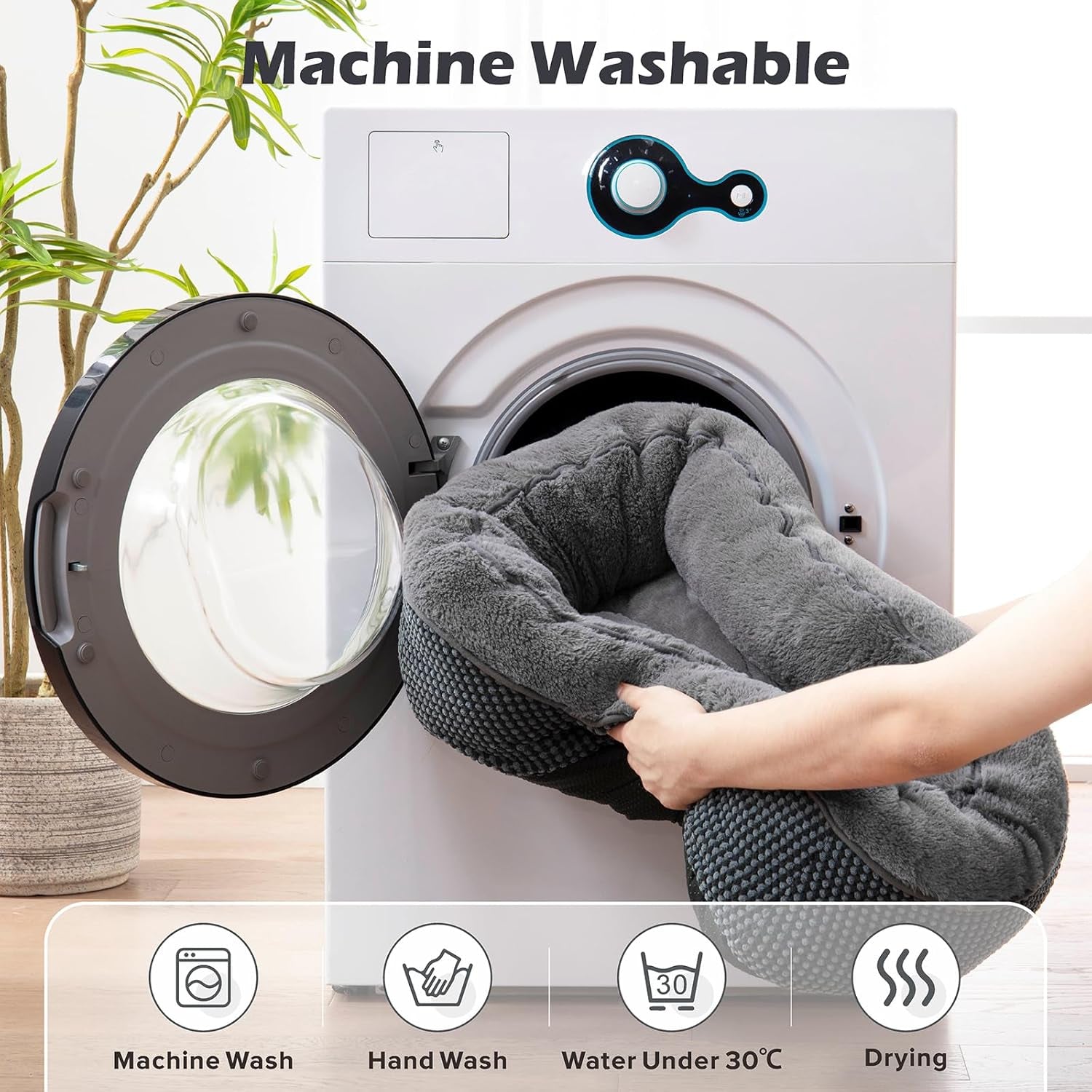 Dog Bed Medium Size, Orthopedic Warming Soft Calming Sleeping Puppy Bed Durable Pet Bed with Anti-Slip Bottom M(30"X24"X9")