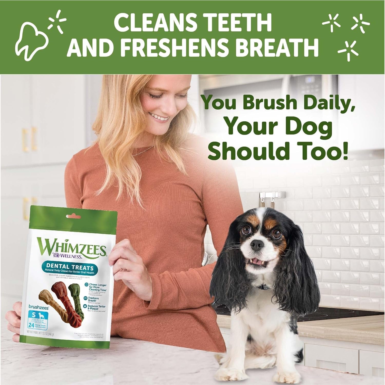 Wellness Brushzees Dog Dental Treats, Natural Chews, Small Size Stick, (24 Count)