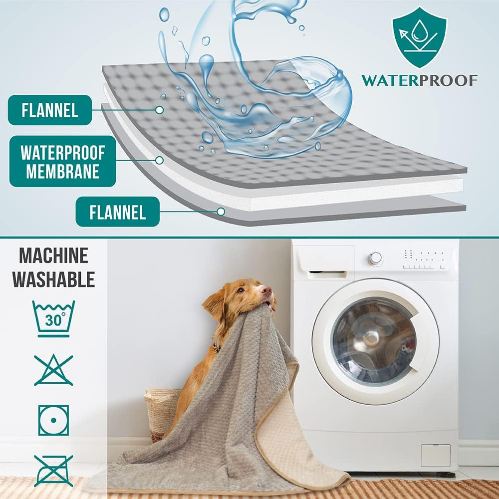 Waterproof Dog Blanket, Leakproof XL Pet Blanket for Large Dogs, Furniture Sofa Couch Cover Protector, Fleece Cat Throw Bed Crate Kennel, Reversible Washable Soft Plush, Twin 60X80 Taupe Beige