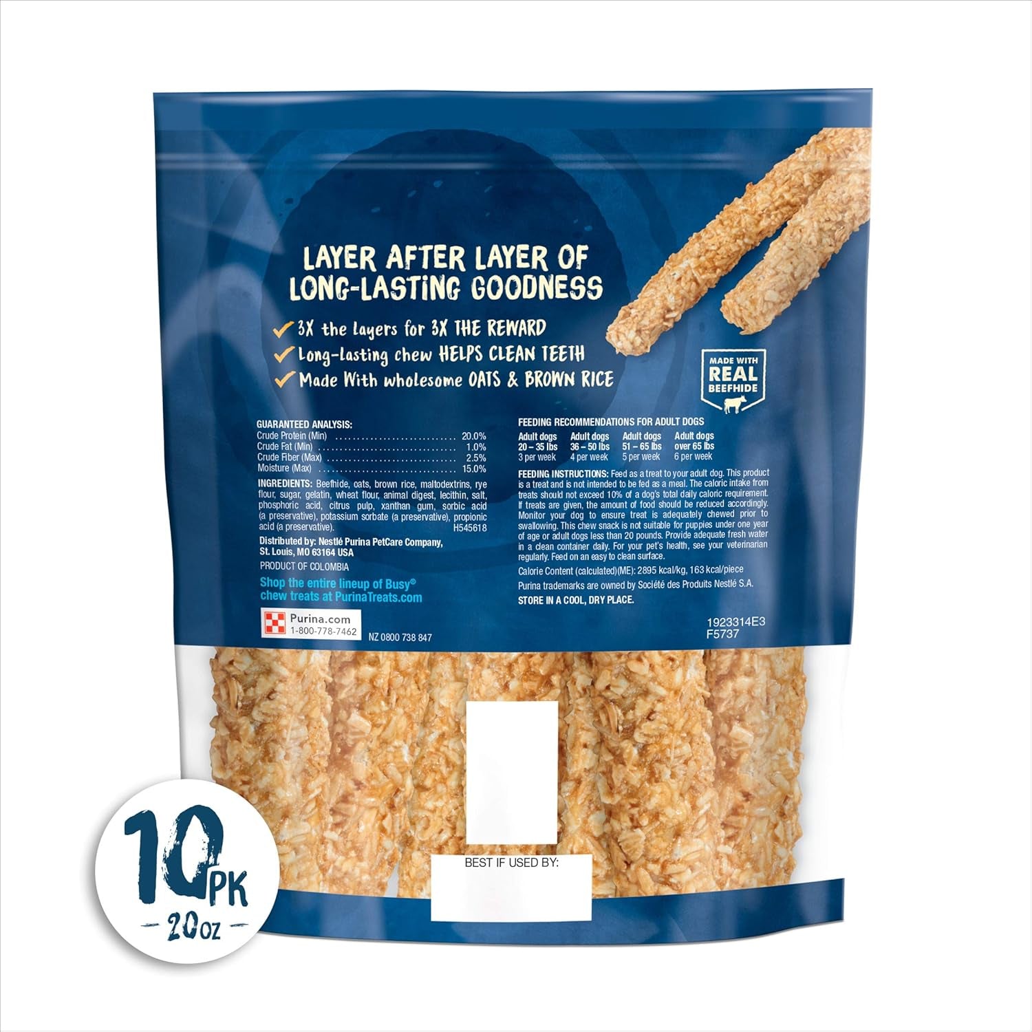 Rawhide Small/Medium Breed Dog Bones, Chewnola with Oats & Brown Rice - 10 Ct. Pouch