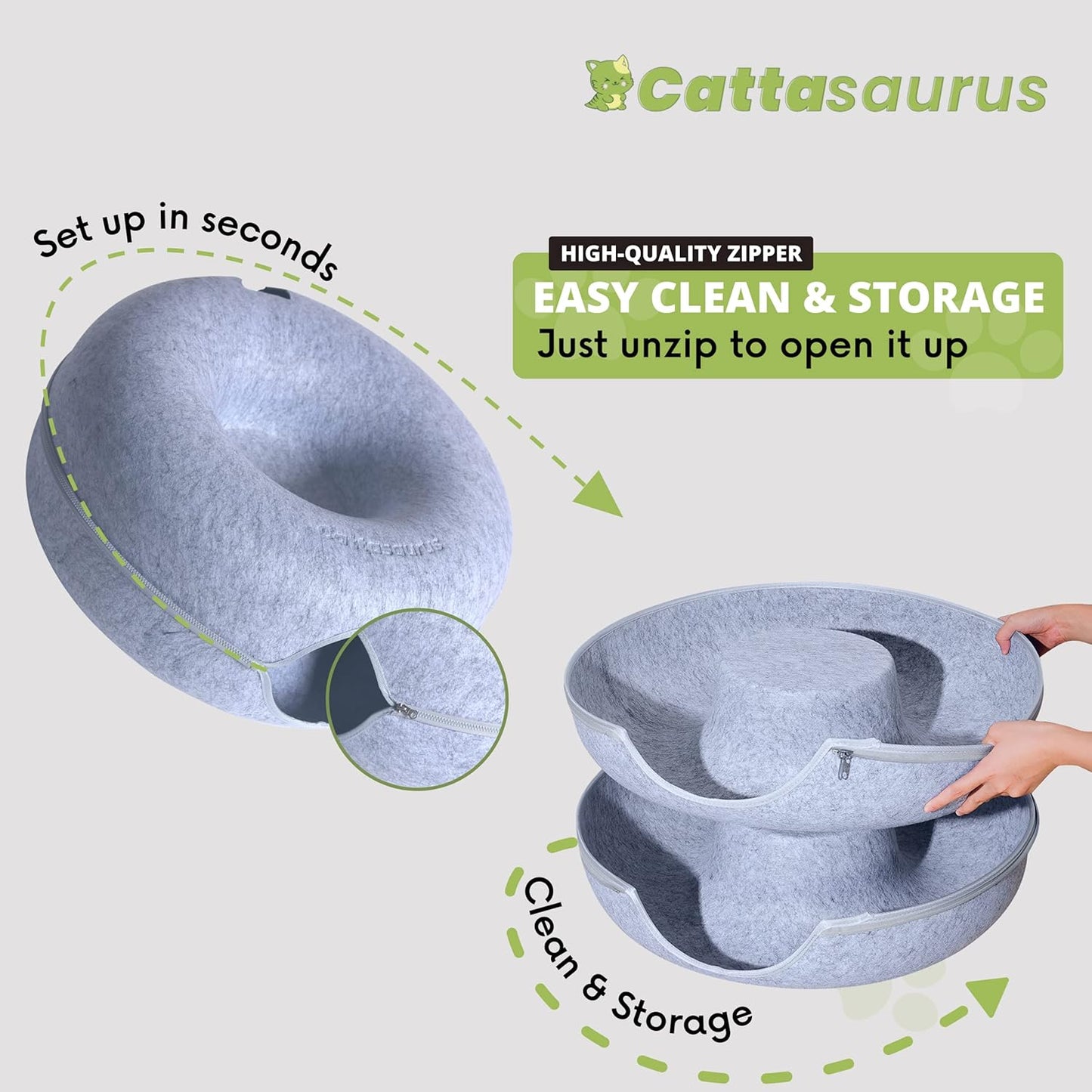 Peekaboo Cat Cave for Multiple & Large Cats up to 30-45 Lbs, Scratch Detachable & Washable Tunnel Bed, Comfy Donut Cat Cave (Light Gray, Large)