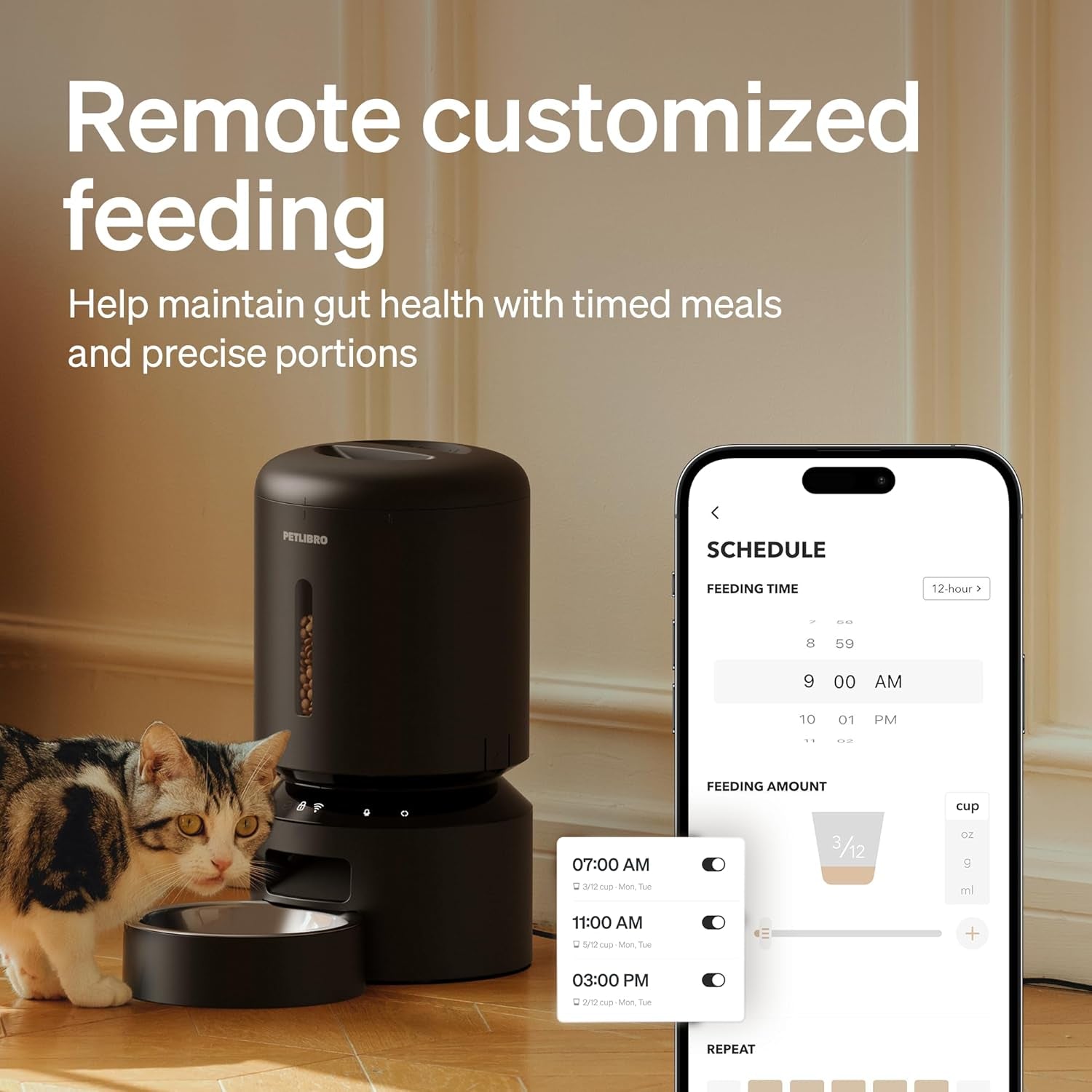 Automatic Cat Feeder, 5G Wifi Automatic Dog Food Dispenser with Freshness Preservation, 5L Timed Pet Feeder with Low Food Sensor, up to 10 Meals per Day, Granary Black