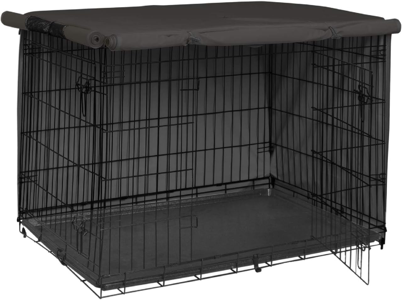 Dog Crate Cover Heavy Duty Polyester Pet Kennel Sunshade Universal Fit for 42 Inches Wire Cage (Black)